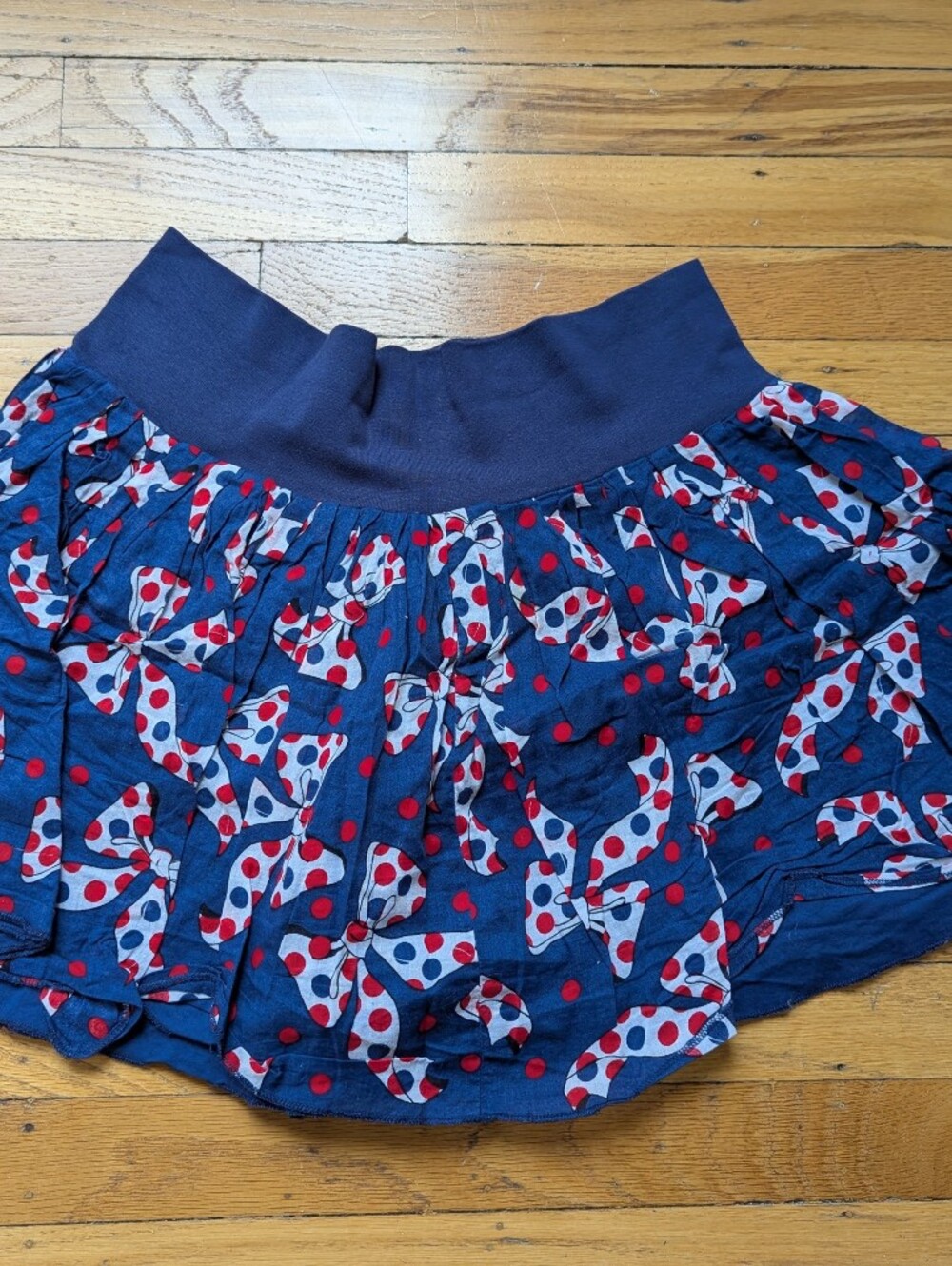Navy Skirt with Red Polka Bow Print